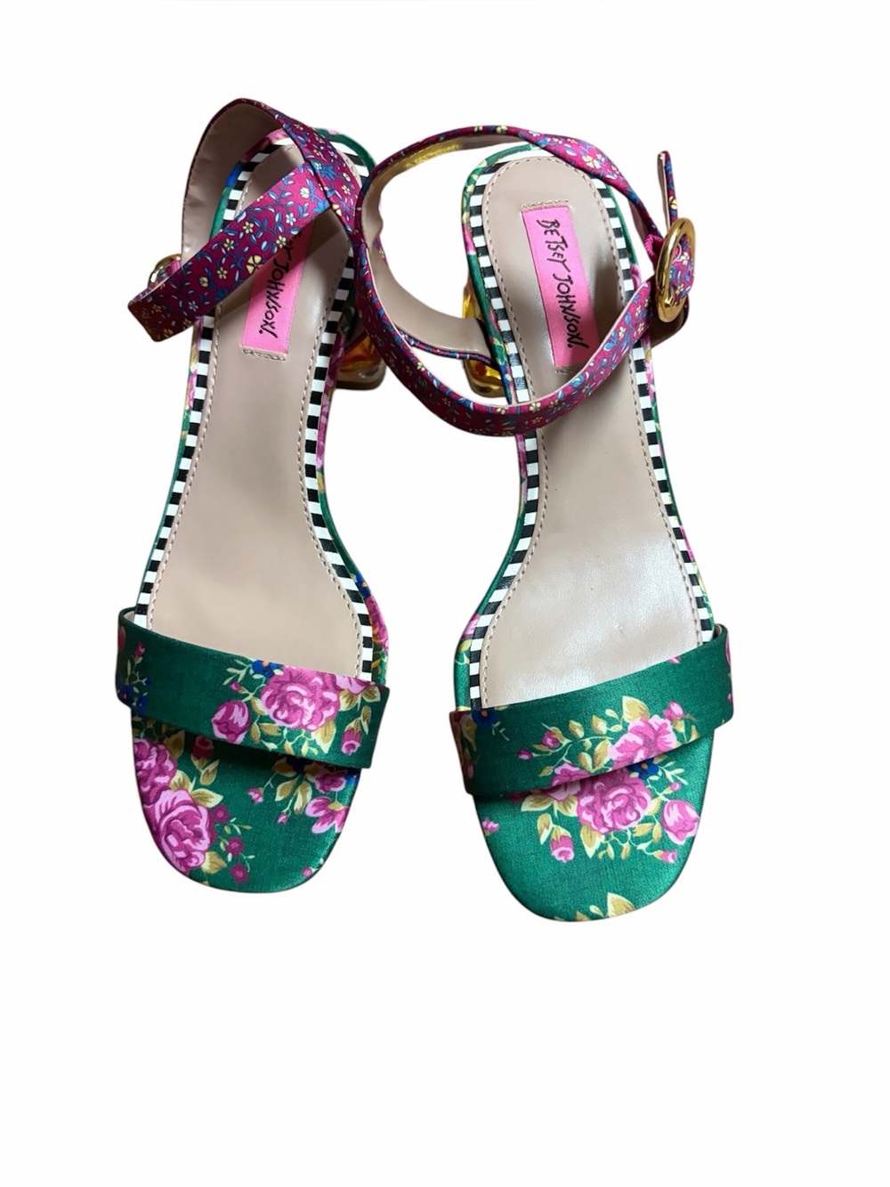 Betsey Johnson Green and Pink Floral Strap Sandals. Size: 8.5